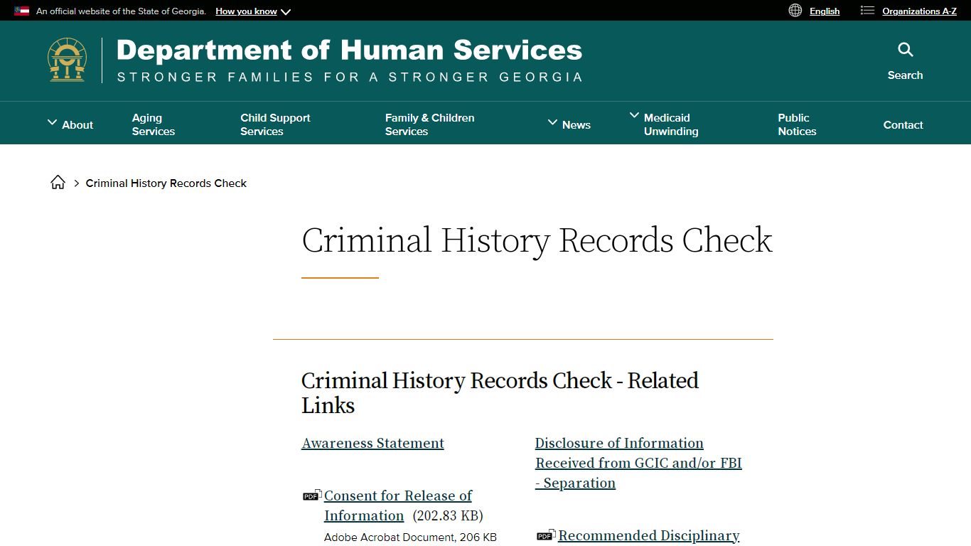 Criminal History Records Check - Georgia Department of Human Services